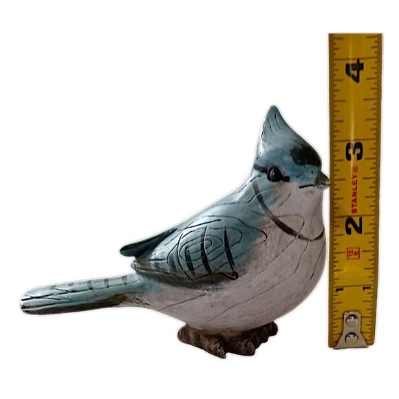 Carved Blue Jay Bird Figure Resin Hadpainted Diorama Shadowbox Cottage Garden. - Picture 2 of 16